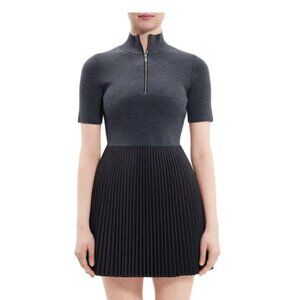 New! Fall 2024 Theory Pleated Wool Blend Mini Dress $765 Size Medium